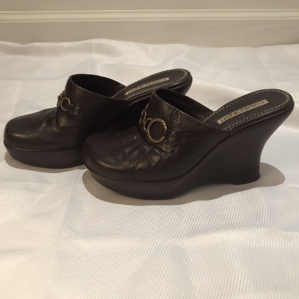TOMMY Girl Cow Hide Mules Chunky Heel